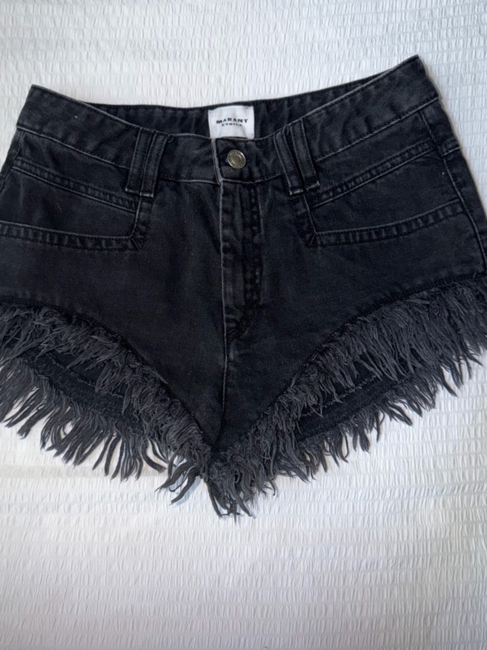 Isabel Marant Black Frayed Hem Denim Shorts